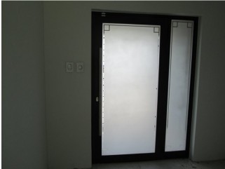 Sandblasting glass and aluminium door